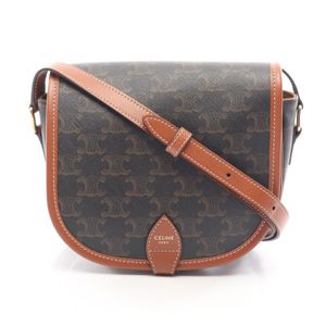 [Used] Celine CELINE Shoulder Bag Folco Medium Bag Triomphe Braun/Black PVC Coated Canvas Leather Triomphe Folco Medium