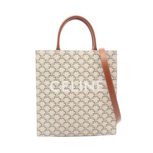 [Used] Celine CELINE Tote Bag Medium Vertical Cabas Triomphe 2WAY White/ Braun PVC Coated Canvas Leather Triomphe Vertical Cabas Medium