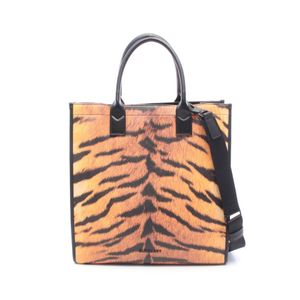 [Used] Burberry Tote Bag, Tiger Print, 2-Way, Orange/Black, PVC Coated Canvas, Leather, Tiger Print, 2-Way Tote, Women's