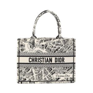 【中古】 ディオール Dior トートバッグ BOOK TOTE ブックトート ミディアム PLAN DE PARIS ホワイト/ブラック キャンバス ブックトート プラン ドゥ パリ ミディアム