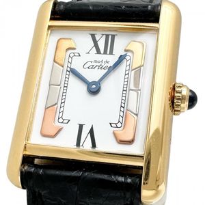 CARTIER/カルティエ マストタンクSM ヴェルメイユ W1006354 ヴィンテージ 腕時計 シルバー925/レザー クオーツ ホワイト文字盤/ブラックレザーベルト レディース 【中古】