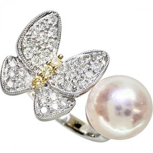 Size 13.5 Akoya Pearl 8.8mm Diamond 0.45ct Ring K18WG White Gold/K18 Gold 8.0g Women's [Used]