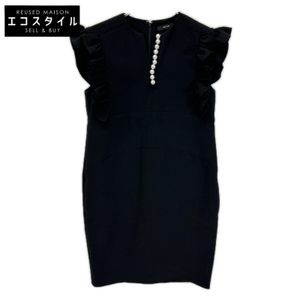 Yoko Chan YCD-124-913 24SS Black Ruffle Sleeve Pearl Slit Line Dress Size 40 [Used]