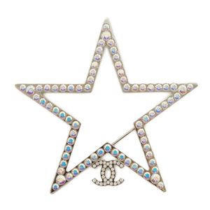 Used CHANEL Coco Mark Star Hologram B17K CC Mark Rhinestone CLEAR Brooch