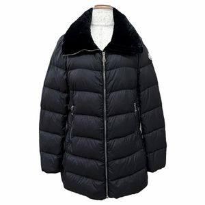 Excellent condition △ MONCLER TORCON Zip-up Down Jacket with logo patch and velvet collar, Black, Size 0, Authentic, Women's