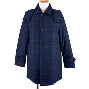 Excellent condition ▲ MACKINTOSH PHILOSOPHY 100% wool logo button hooded check down coat, navy, size 40, authentic men's.