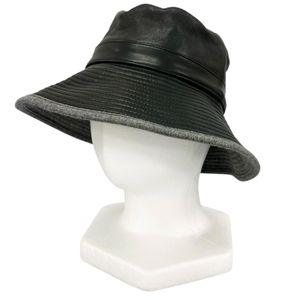 미품▲MOTSCH HERMES 모치 에르메스 카프스킨 Leather 안감 캐시미어 100% 레더 버킷햇 블랙 그레이 54 여성용