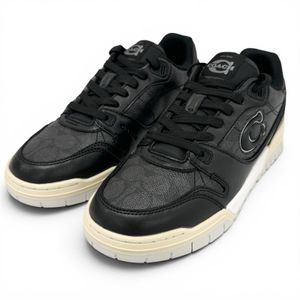 미사용품▲COACH 코치 CCN65 SOHO 소호 시그니처 캔버스 C로고 레더 스니커즈 차콜 블랙 7.5 여성용 박스 포함