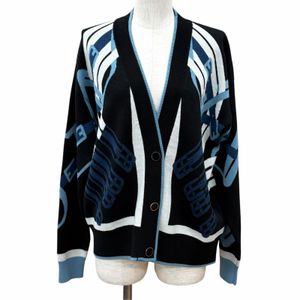 Excellent condition ★ HERMES 4H2726DD MORS A JOUET Horse Bit 100% Wool V-neck Cardigan Black IT 36 Made in Italy Authentic Women's