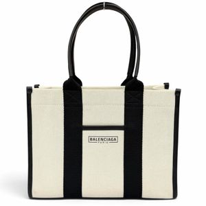 Mint condition ★ BALENCIAGA 671402 Hardware Leather Trim Canvas 2-Way Handbag Ivory Black Made in Italy Women's Comes with Dust Bag