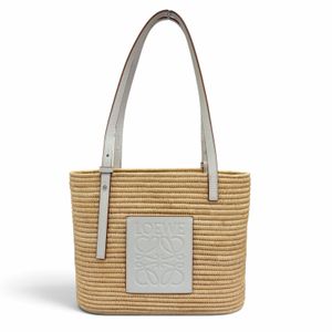 成色極佳 ☆ LOEWE A223099X08 方形草編包 小號拉菲草編包 手提包NATURAL白 西班牙製造 女士 附防塵袋