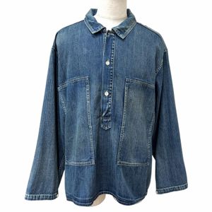 極美品□PORTER CLASSIC ポータークラシック INDIGO DENIMPULLOVER SHIRT プルオーバー 長袖 デニムシャツ インディゴブルー 3 日本製 正規品 メンズ