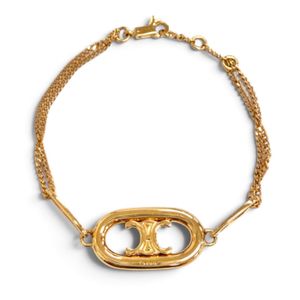 Mint condition △ CELINE 46S906BRA.35OR Maillon Triomphe Double Chain Bracelet, Gold, Women's Accessory, with Box and Dust Bag