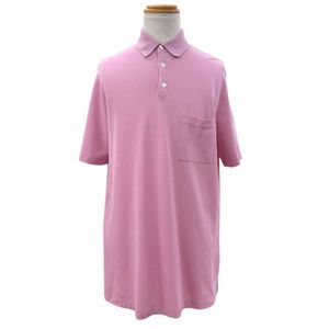 Excellent condition ▼HERMES Hermes 100% cotton H logo embroidered chest pocket short-sleeved polo shirt pink XL Made in Italy Men's