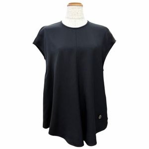 Unused △HERMES Hermes Silk Blend H-Lift Hardware Crew Neck Cap Sleeve Top Black Silver Hardware FR 40 Made in France Authentic Women's