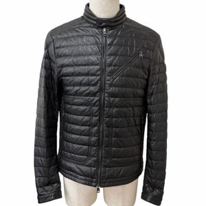 Excellent condition □ MONCLER CASTEU GIUBBOTTO Lambskin Leather Color Collar Down Jacket, Rider Style, Black, Size 3, Made in Romania, Authentic, Men's
