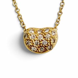 全新 △ TIFFANY&Co. Tiffany Elsa Peretti Bean 設計吊墜鑲鑽項鍊 750 (YG) 黃金 西班牙製造 重1.9克 女士款 帶原裝盒 原價418,000日元