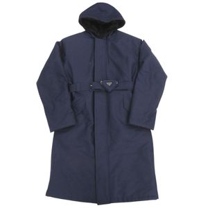 Prada 三角 Logo 長版大衣，棉質聚醯胺混紡，XL 碼，海軍藍，0217 [二手] PRADA 男裝