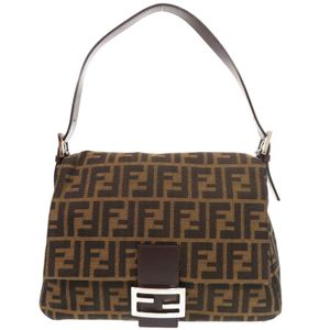 成色極佳，Fendi Zucca圖案Mamma水桶包，帆布和ブラウン拼接，棕色單肩包，貨號0291 [二手] FENDI