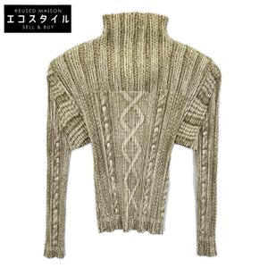 PLEATS PLEASE ISSEY MIYAKE 16AW PP64-JF435 베이지×화이트 패턴 하이넥 긴팔 상의(기타) 1【중고】