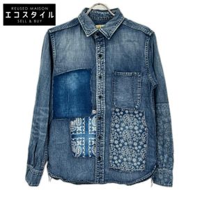 日本藍色牛仔靛藍拼接復刻牛仔襯衫 S 碼 [二手]