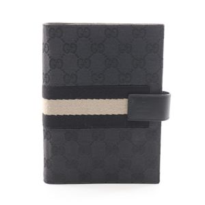 【二手】Gucci GUCCI GG帆布黑色/米色帆布皮革GG帆布女士記事本封套