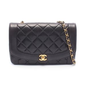 [Pre-owned] Chanel CHANEL Shoulder Bag Matelassé Diana Flap A01165 Black Lambskin (Sheepskin) Matelassé Diana Chain Shoulder Bag for Women