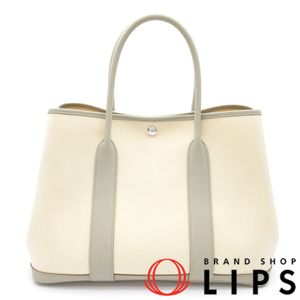 Hermes 爱马仕 Garden Party 36 手提包，采用 Toile Officier 帆布与 Negonda 皮革制成，珍珠灰色【二手】