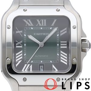 Cartier Santos De Cartier Watch LM 스모키 그린 WSSA0062 박스 보증서 밴드 포함 SS 남성용 시계 그린 폴리싱 완료 최상급 컨디션 【중고】