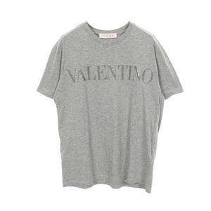 【中古】 ヴァレンチノ Valentino 半袖Tシャツ ロゴ クルーネック グレー コットン Tシャツ レディース Used A