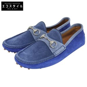 Gucci 구찌 미품 홀스빗 드라이빙 슈즈 스웨이드 남성용 블루 8 1/2 244289 8.5【중고】