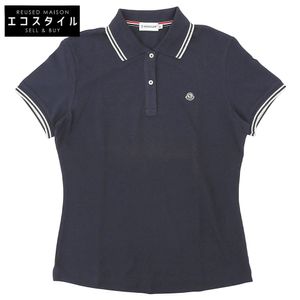 Moncler Logo Patch Short-Sleeve Polo Shirt Top, Women's, Cotton, Navy, Size M, 2007 Model, Size M [Used]