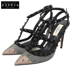 Valentino Garavani Rockstud 繫帶踝帶高跟鞋，黑色，36 1/2 號 (TW2S0393)，近全新，36.5 公分 [二手]