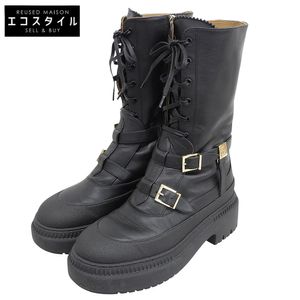 Fendi 皮革 Delfina Logo 拉鍊機車靴女鞋黑色 37 8T8445 37 [二手]