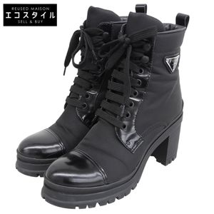 Prada RE-NYLON 三角標誌短靴，女款，黑色，尺寸 37 1/2 (1T708M)，成色極佳，37.5公分 [二手]