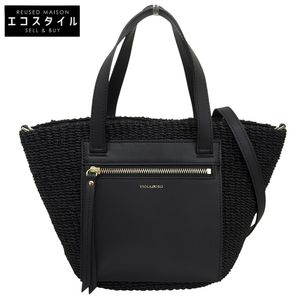 VIOLAd'ORO MIRO Abaca 2-Way Tote Bag/Handbag for Women, Black, V-8756 (Used) - Excellent Condition