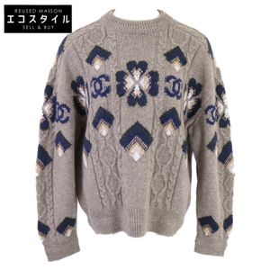 ชาแนล [สภาพดีเยี่ยม] P77825K11272 LOOK6 เสื้อไหมพรมแขนยาว ผ้าผสมวูลและไหม ลายดอกไม้/โลโก้ CC ไซส์ 36 [มือสอง]