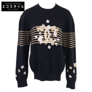 ชาแนล [สภาพดีเยี่ยม] 24P P76927K11095 LOOK30 เสื้อสเวตเตอร์ไหมพรมคอกลม ผ้าแคชเมียร์ ลายโลโก้ CC/โคลเวอร์ ไซส์ 40 [มือสอง]
