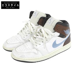 Nike AIR JORDAN 1 MID SE High-Top Sneakers, Men's, White, Black, Sail, Blue-Grey, Size 27cm, FQ7831-142, Size 9 (US) [Used]