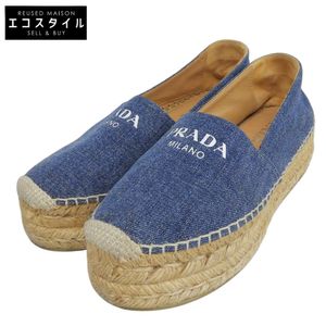 Prada 牛仔布 logo 帆布鞋，女款，藍色，35 號（二手）