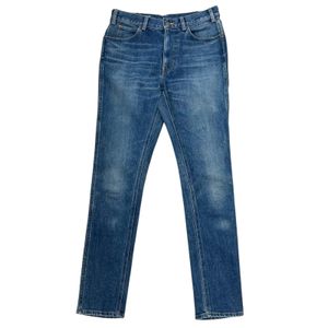 Excellent condition ▲ CELINE N112 640E 07WS Cotton Elastane Logo Button Washed Skinny Denim Pants Indigo Size 28 Made in Japan Authentic Women's