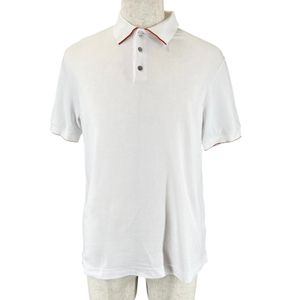 极美品▲Hermes 爱马仕 H800271E Double Jeu 棉质聚酯纤维 塞利耶纽扣 短袖POLO衫 白色 橙色 L 意大利制 男士