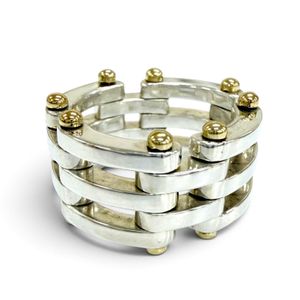 Excellent condition☆TIFFANY&Co. Tiffany Gate Link Ring, 925/750 combination, silver and yellow gold, equivalent to JP size 10, weight 11.7g, women's.