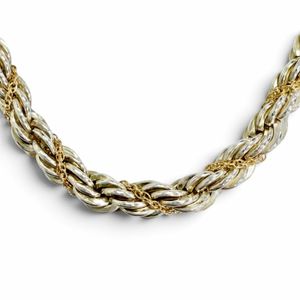 全新 △ TIFFANY&Co. Tiffany 925 750 扭鍊長項鍊，銀色和金色，重 60.6 克，女士，帶盒子和防塵袋。