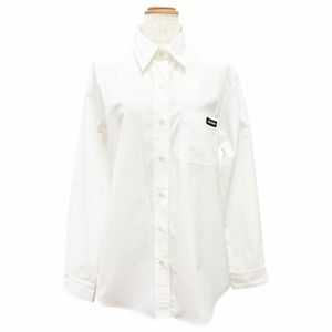 未使用品△MIUMIU ミュウミュウ 2025年製 DNA067 コットン100％ ロゴパッチ ポプリンシャツ 長袖シャツ ホワイト 38 正規品 レディース