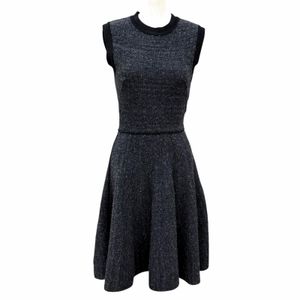 Excellent condition ★ LOUIS VUITTON silk blend tweed sleeveless dress with logo ribbon hardware, dark gray, size XS, made in Italy, authentic, women's.