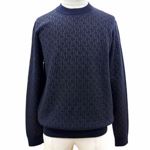 成色極佳 ▼ FENDI Fendi 2023款 FZX091 83%羊毛 FF標誌圓領針織衫 海軍藍 IT 46 碼 義大利製造 正品 男士