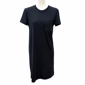 全新未使用★HERMES 爱马仕 24AW 100%纯棉 刺绣口袋短袖T恤连衣裙 黑色 34 意大利制 正品 女士