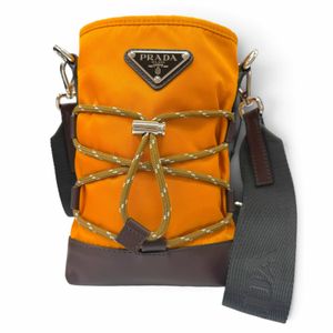 成色極佳 ▼PRADA 2ZT079 Speedlock 尼龍皮革 Re-Nylon 三角形 Logo 三角形Plate手機包單肩包 橙ブラウン意大利製造 男士 帶包裝盒