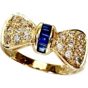 9号 リボン サファイア 0.30ct ダイヤモンド 0.20ct リング・指輪 K18ゴールド 3.3g レディース 【中古】